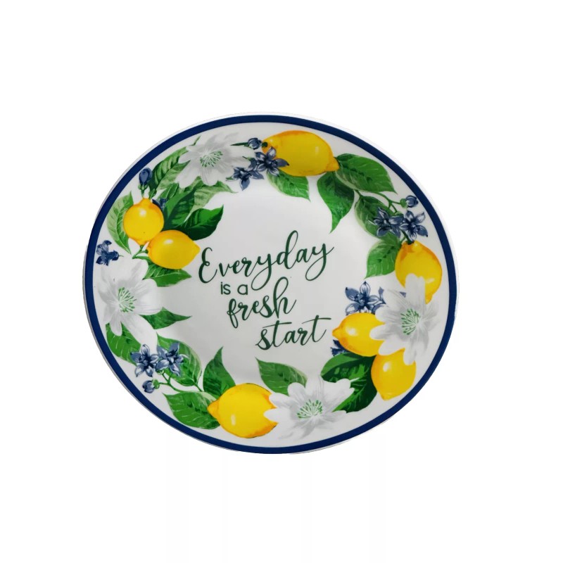 Royal Norfolk Lemon Floral Dinner Plate W/ Blue Rims, 8-in.