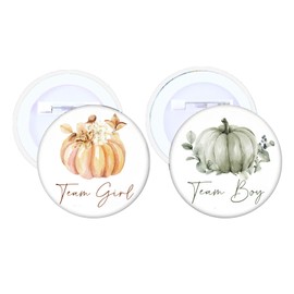 Whaline 50 Pcs Fall Pumpkin Gender Reveal Button Pins Team Girl Boy Buttons Badges for Autumn Thanksgiving Baby Shower Party Favors Game Supplies, 1.8 In