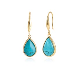 Desnuage Turquoise Teardrop Dangle Earrings for Women 14K Gold Plated Pear Drop Earrings Hypoallergenic Boho Earrings for Womens Western Jewelry Gift December Birthstone Earrings for Her