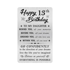 MOQIYXL 13th Birthday Card for Daughter, 13 Year Old Gifts for Daughter Engraved Wallet Card