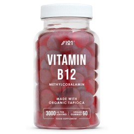 Vitamin B12 Gummies - 3,000mcg - Methylcobalamin High Strength Gummies - Non-GMO, Gluten Free, Raspberry Flavour - 60 Vegan Gummies. 1 Pack