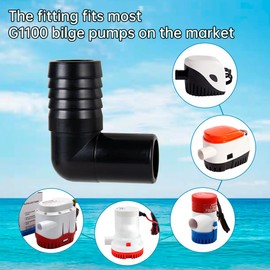 Nylon Union Elbow Fitting, 90 Degree Angle,ADAPTS to G1100 bilge pump， 1.04" Hose Barb x 0.94" Hose Barb, White (Black *2)