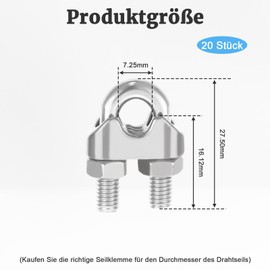 5mm 20 Stück M5 Drahtseilklemme Edelstahl Buegelklemme, U Bolzen Seilklemme für Drahtseilkabel Ø 5 mm (5mm)