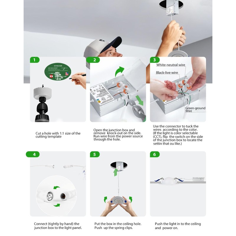 zouzai 5CCT LED Gimbal Led Recessed Light with Junction Box,
