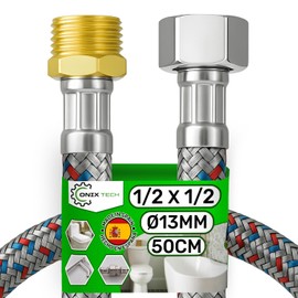 Flexible Water Connection Hose Length 50 cm Diameter 13 mm Connection Type Female Thread Male Thread 1/2 Inch x 1/2 Inch Made in Spain ONIX TECH