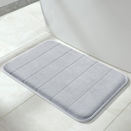 Yimobra Non Slip Bath Mat, 24 x 17 Inch, Super Water Absorption, Thick, Machine Washable, Easy Dry, Bathroom Rug - Silver