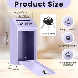 Yaocom Safe Cash Box Money Collection Metal Donation Box with Lock Wall Mount Pre Drilled Mailbox Delivery Ballot for Home Office Outdoor Self Serve Stand (Morandi Purple,10.2 x 5.7 x 2.8 Inch)