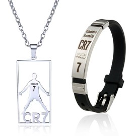 QttvbTna CR7 Football Star Bracelet Pendant Necklace, Football Star Adjustable Sports Trend Bracelet, Football Fan Jewelry Gift for Men and Women