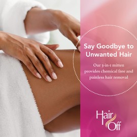 Hair Off Hair Remover Mitten - All-Natural, Painless & Chemical Free - Full Body Hair Removal - Slows & Lessens Regrowth - Exfoliates Skin (3 Mittens Per Box)