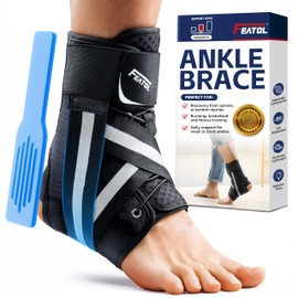 FEATOL Ankle Brace for Sprained Ankle, Adjustable & Comfortable Lace Up Support Stabilizer for Women Men with 2 Removable Side Splints, Protection for Sports, Running & Recovery Medium(11.6''-12.6'')