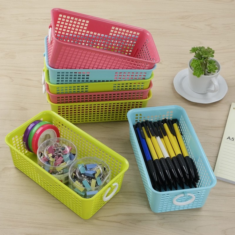 Cadineer Small Plastic Rectangular Desktop Storage Basket, Pack of 6