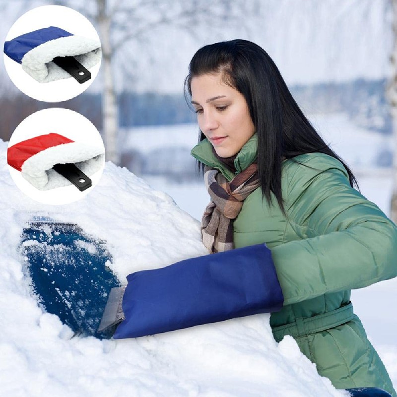 Ice Scraper Mitts for Car Blue/Red Windscreen Scraper with Glove