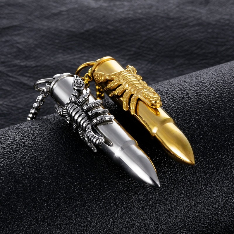 TEMICO Men's Stainless Steel Scorpion Bullet Pendant Urn Necklace For