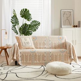 ENJOYBRIDAL Boho Couch Cover Small Furniture Covers for Sofa and Loveseat Cotton Sofa Slipcovers for Living Room Washable Farmhouse Universal Futon Couch Protector for Cats Dog Pet, 59"x 79", 1 Piece