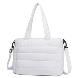AOCINA Puffy Tote Bag for Women Quilted Work Bag Nurse Bags Women's Handbags for Travel(White)