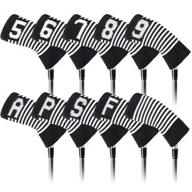 Gkandi Golf Iron Head Covers Value 10 Pack Stripes Knit Design, Single Side Number Durable Stretchy Soft Sock Style, Fit Universal Main Iron Wedge Golf Clubs for Men Women (Black)
