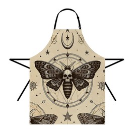 Moslion Mystical Butterfly Apron for Women Men Moth Dead Head Moon Wings Yellow Adjustable Kitchen Chef Apron for Cooking Baking BBQ Chef 27x31 Inch