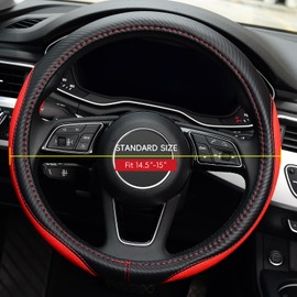 LABBYWAY Microfiber Leather Auto Car Steering Wheel Cover, Universal 15 Inch Anti-Slip Wheel Protector, Red