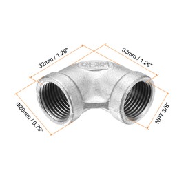 uxcell 304 Stainless Steel 90 Degree Elbow Fittings NPT 3/8" Female to Female Threaded Adapter Pipe Fitting for Connecting Water Pipe Air Hose PVC Tube Cast Coupling