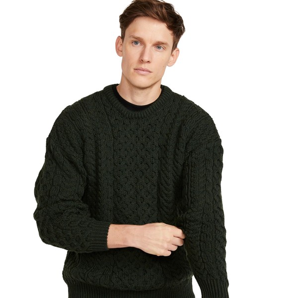 Aran Woollen Mills Inisheer Mens Fisherman Knit Irish Sweater, 100%