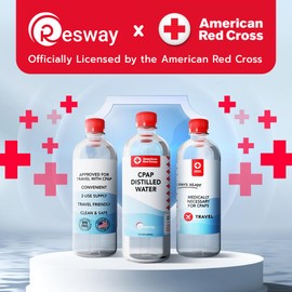 Resway American Red Cross Distilled Water | Travel Bottles for Resmed, Respironics Machines, Personal Humidifier | Medical Supplies for Vacation | Travel-Friendly, Clean | 16.9oz H2O (24 Pack)