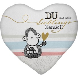 Sheepworld Plush Cushion Human Motif, Plush Cushion in Heart Shape, 30 cm x 25 cm, Multicoloured, 100% Polyester, Gift, Love, Valentine's Day, 48185