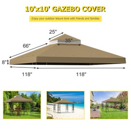 9.8'x9.8' Replacement Canopy Top Cover Only for Gazebo, Double Tiered Gazebo Covers for Outdoor Patio Garden Canopy Upgraded 2025 (Khaki)
