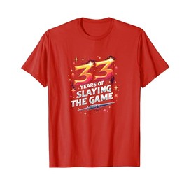 33 Years Slaying Birthday Gift - Retro Gaming Celebration T-Shirt, Men, Red