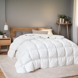 C&W Goose Down Comforter Queen Size (90"x90"), Fluffy Warm Duvet Insert, 100% Cotton Shell, 750+ Fill Power, 50oz Fill Weight, Medium Weight for Cold Sleepers/Weather