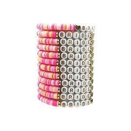 Bridal Shower Decorations, Bachelorette Party Favors, 12 Pcs Pink Orange Bride Tribe Clay Bead Bracelet Preppy Bracelet Stretch for Women Wedding Boho Disc Party Beach Wedding Gift Supplies