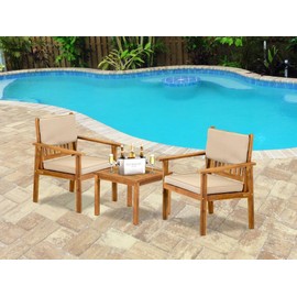 EAST WEST FURNITURE BBI3CNA 3-Piece Bristol Set Includes a Coffee Table and 2 Polyester Fabric Outdoor Patio Chairs Made of Acacia Wood, Medium, Natural Oil