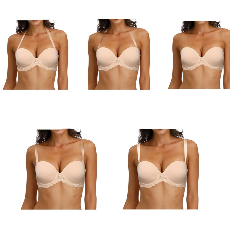 36DDD Beige Clear Back Straps Bra Strapless Multiway Convertible Plus