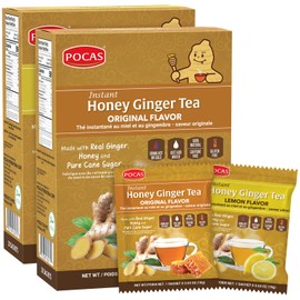 Pocas Honey Ginger Tea, Original Flavor + Honey Ginger Tea, Lemon Flavor Bundle - Instant Tea Powder Packets, Honey Crystals Tea, Non-GMO/Gluten Free/Caffeine Free Tea, 20 Count Ea (2 Piece Set)