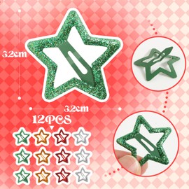 BOFUNX Pack of 12 Star Hair Clips Christmas Hair Accessories Colourful Sequins Y2K Hair Accessories Pentagram Hair Clips for Girls and Women, 3.2 cm