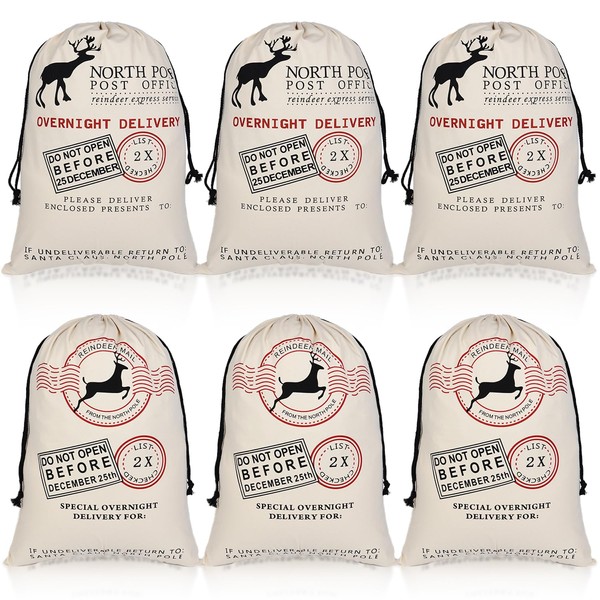 6 Pack Large Christmas Bag Santa Sack Canvas Bag Christmas