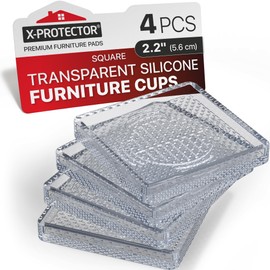 X-Protector Furniture Cups - 4 PCS 2.2" - Non Slip Furniture Pads for Hardwood Floors - Transparent Floor Protectors - Bed Stoppers to Prevent Sliding - Keep Furniture from Sliding on Floor! (Square)