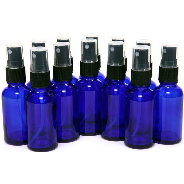 1 Oz (30 ml) Blue Boston Round Glass Bottle w/Black