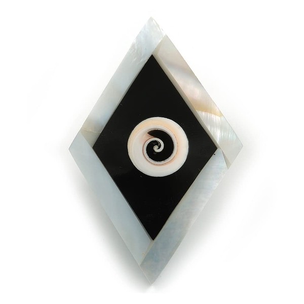 55mm L/Diamond Shape Sea Shell Brooch/White/Black Colours/Handmade/Slight Variation In Colour/Natural