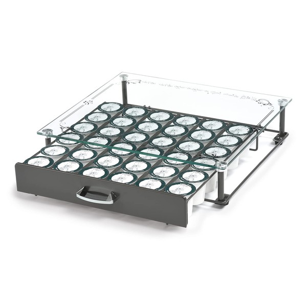 Hystun Coffee Capsules Holder, Crystal Tempered Glass Top Organizer Drawer
