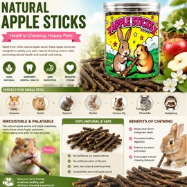 xixisusu 8 oz Natural Apple Sticks – 5.7-Inch Molar Chew Treats for Small Pets, Healthy Chew Toys for Rabbits and Chinchillas, Dental Snacks for Rabbits, Hamsters, Guinea Pigs, and Gerbils
