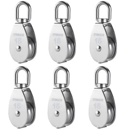 Jiaxitek 6 Pack M15 Single Pulley Block,304 Stainless Steel 360° Swivel Pulley Wheel Roller,Wire Towing Wheel, Swivel Lifting Wire Rope Cable Pulley Roller, Max-load 35kg/77lbs
