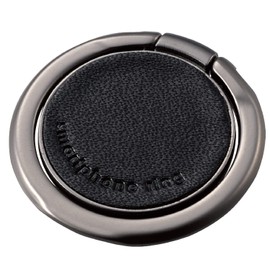 Elecom P-STRSLLBK Smartphone Ring Holding Ring, Leather, Thin, Black