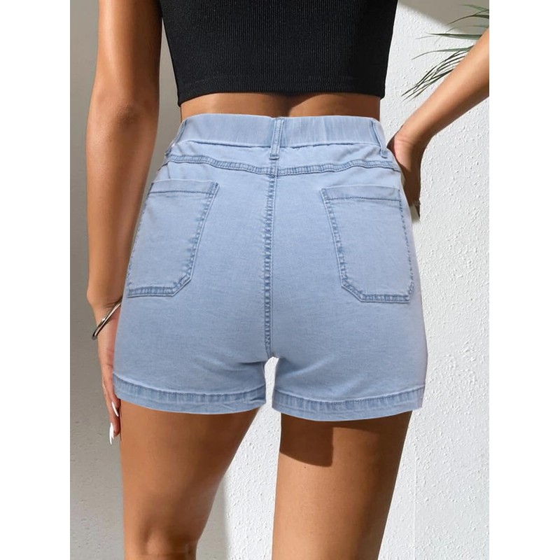 SESERAGI - Pantalones cortos de sarga elástica para mujer, cintura
