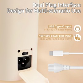 Travel Mini Kettle Portable Electric Kettle with Plug-in Boiling & Keeps Warm via USB, Small Water Boiler with 4 Temperature Settings, 304 Stainless Steel with Auto Shut-off 16oz(Beige)