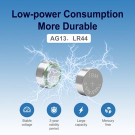 kunying LR44 Batteries 25 Pack, AG13 357 303 SR44 a76 Lr44 Button Cell Batteries,1.5V Long-Lasting Alkaline Button Coin Cell Batteries