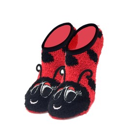 ooohyeah Women’s Fuzzy Mary Janes No Show Sock Slippers, Lady Lady Bug, Size 5-10