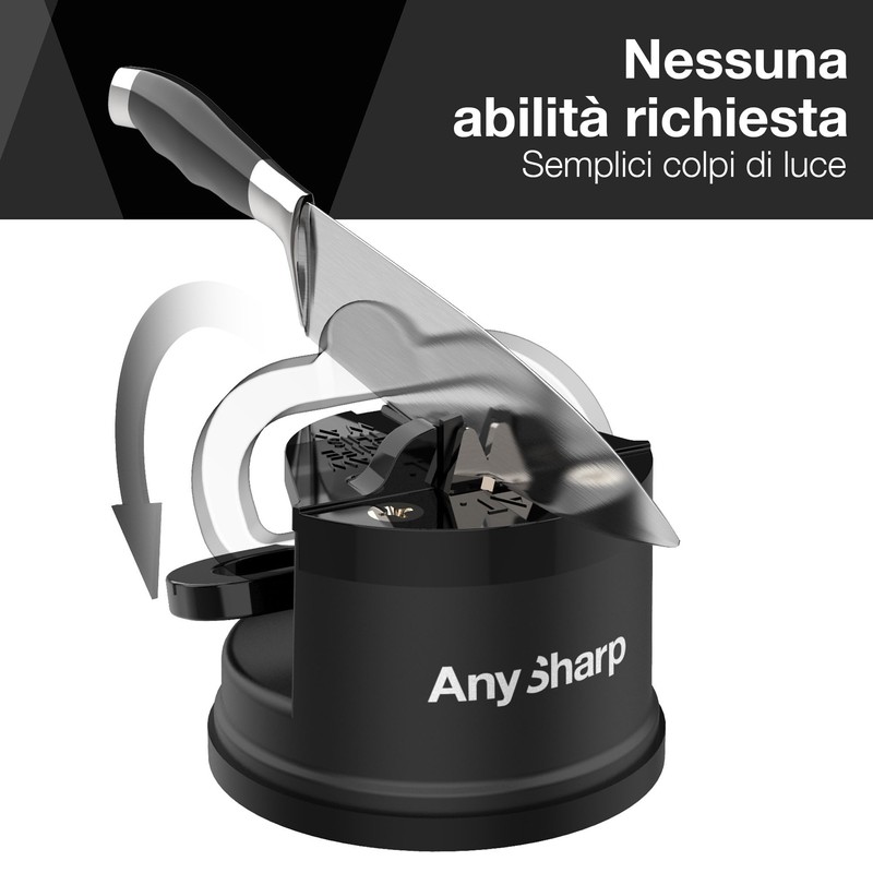 AnySharp Affilacoltelli, Sicurezza Mani Libere, Potente Suzione PowerGrip, Affila Sicuramente