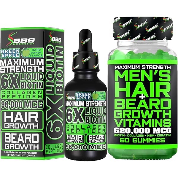Beard Growth Kit w/ 6X Liquid BIOTIN Supplement with Collagen