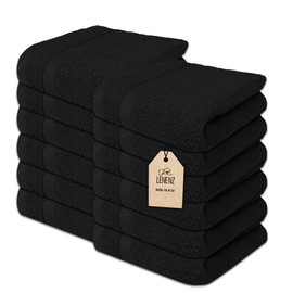 Lenenz Soft Wash Cloths - 12 Pack Plush and Absorbent Cotton Washcloths for Face, Body, and Baby - Multi-Purpose, Quick-Dry Wash Cloths Set 13x13'' (Black)
