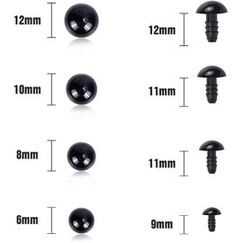 800 Pieces Black Plastic Safety Eyes with Washers for Crochet Animal Crafts Doll Eyes Amigurumi Eyes Teddy Bear Eyes for Doll, Plush Animal and Teddy Bear Craft Making(4 Sizes)